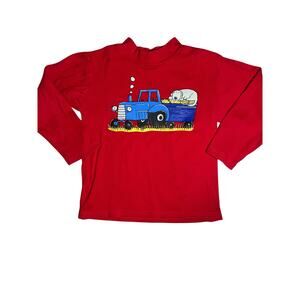 Vintage Mulberribush farm blue tractor and dog red long sleeve shirt youth  6x/7